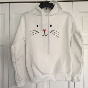 Adorable White Cat Face Hoodie NWOT
